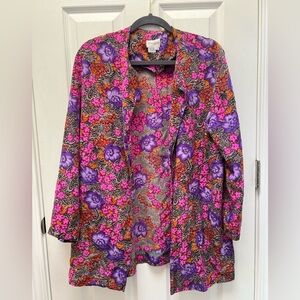 Vintage Neiman Marcus 100% Silk Floral Open Blazer Blouse Top Size 16